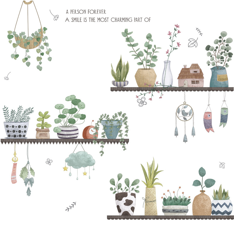 Decal dán tường giỏ cây hoa bắc âu