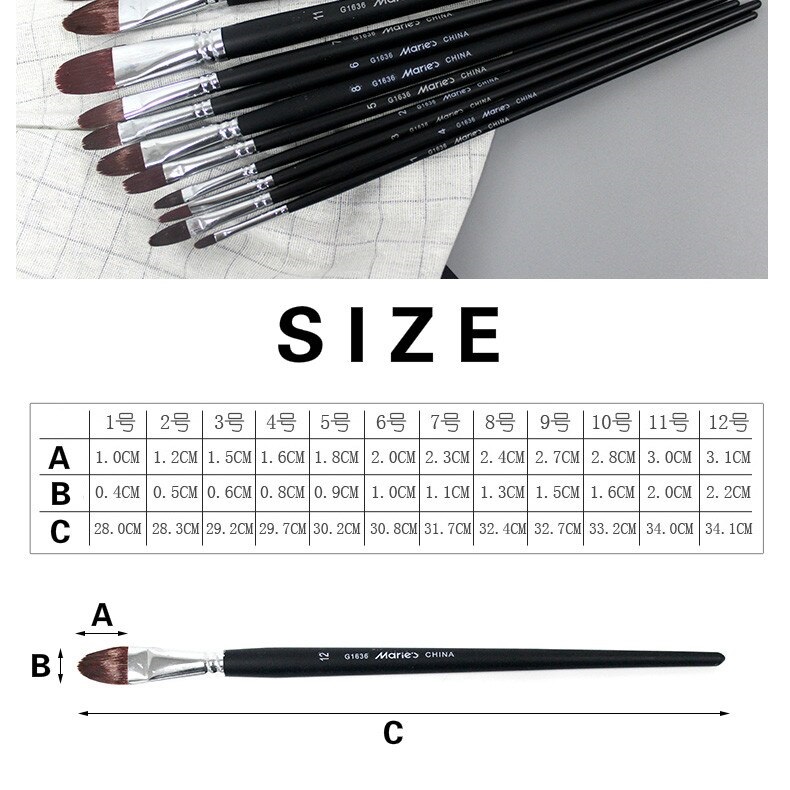 [HCM]CỌ VẼ ĐẦU OVAL MARIES G1636 (VẼ MÀU ACRYLIC SƠN DẦU GOUACHE)
