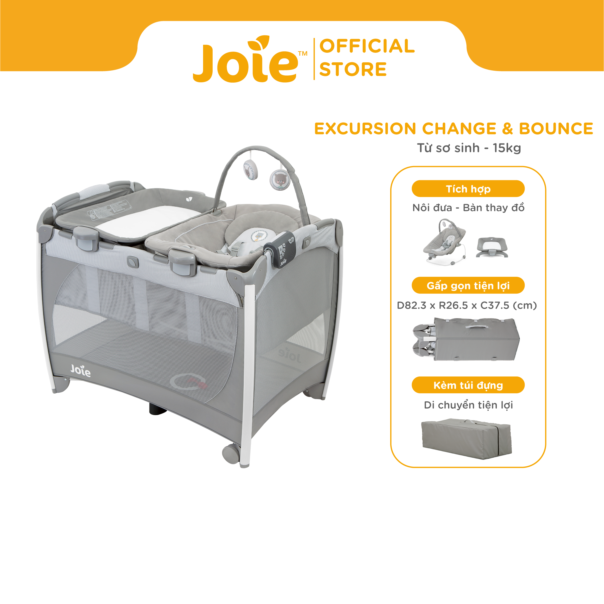 Giường cũi trẻ em Joie Excursion Change & Bounce