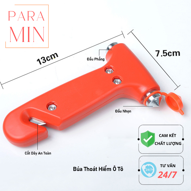 Búa thoát hiểm trên xe ô tô, dụng cụ thoát hiểm trên ô tô, búa thoát hiểm xe hơi xe ô tô cắt dây an toàn phá cửa kính, búa cứu hộ xe hơi