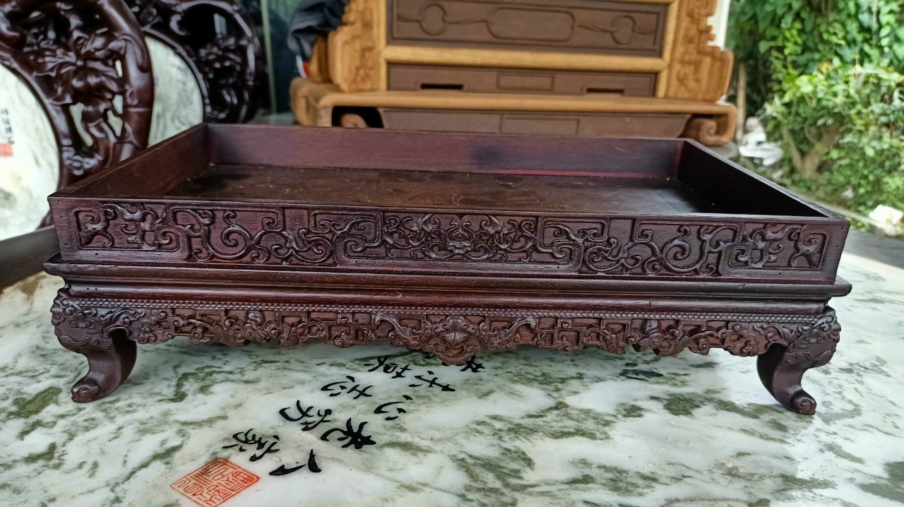 Khay trà hân quỳ gỗ gụ