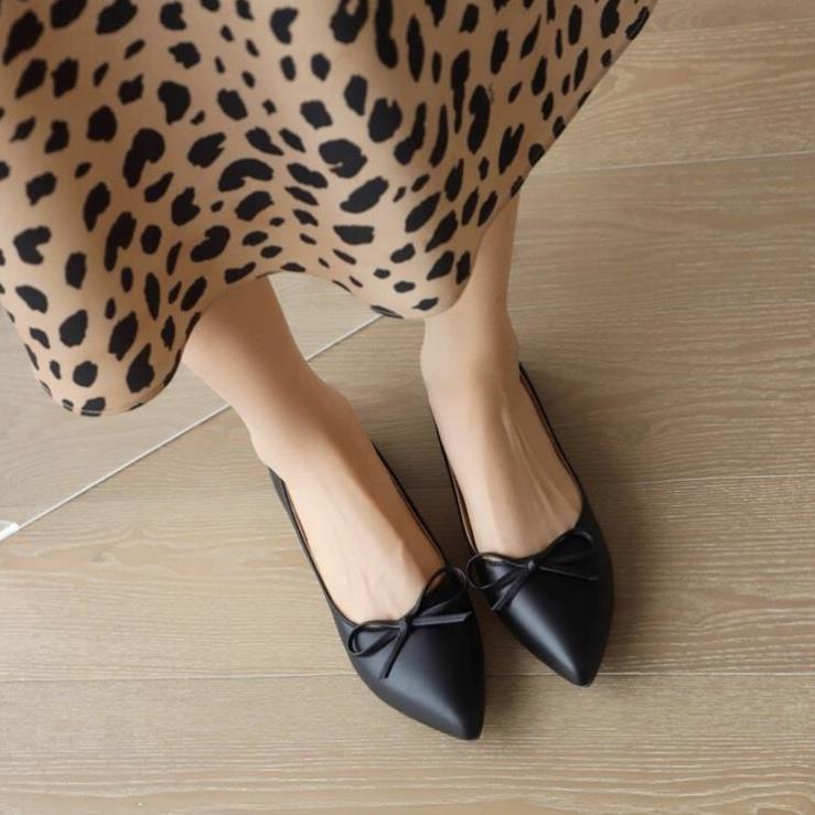 Giày búp bê đế bệt bít mũi da mềm kết nơ chuông - BM92 giày nữ đế bệt