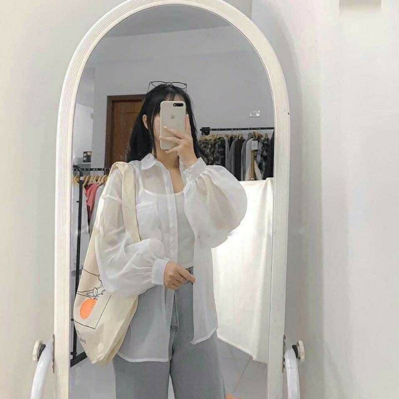 [HCM]Sét áo sơ mi voan  from rộng và áo 2 dây