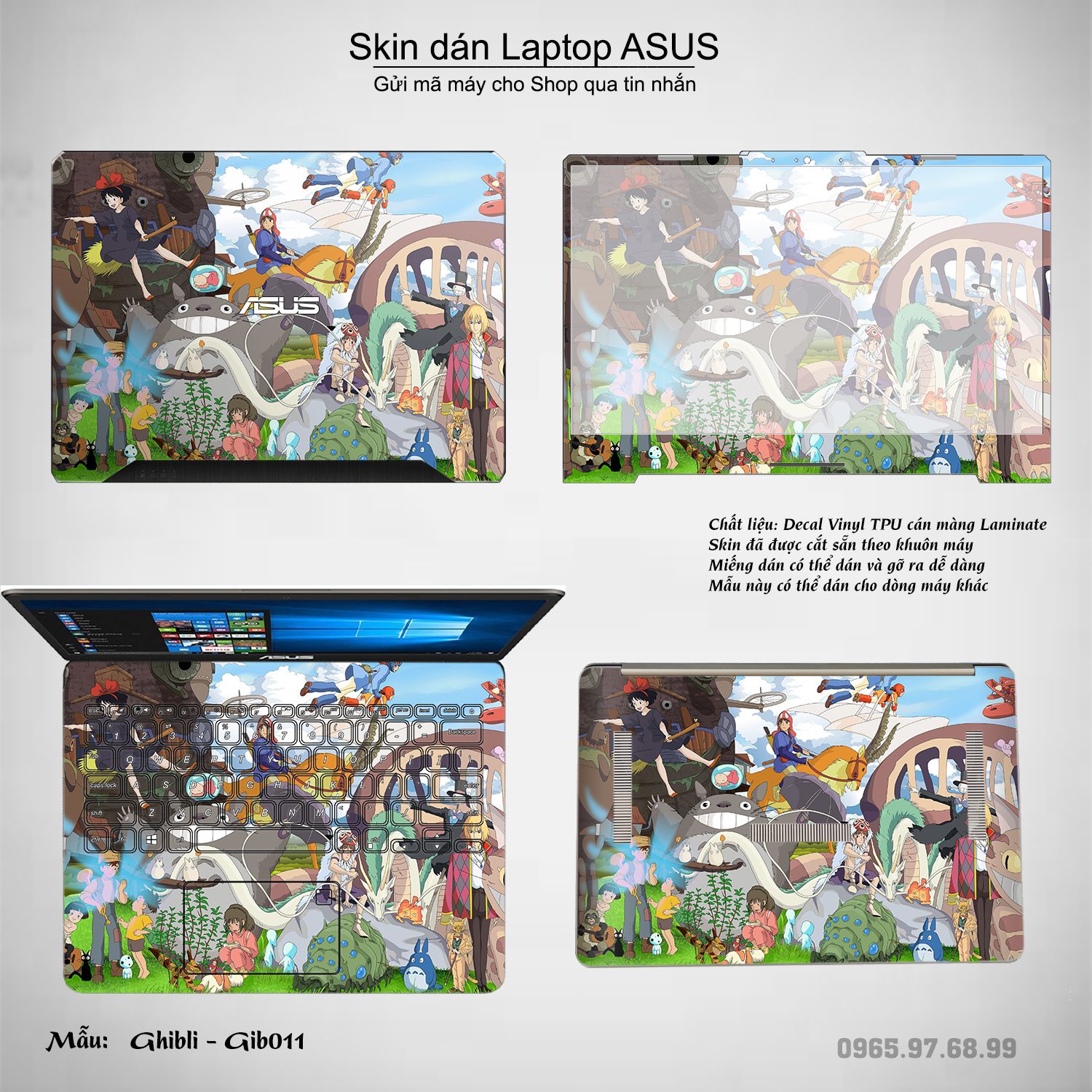 Decal Skin dán Laptop Asus mẫu Ghibli Studio (inbox mã máy cho shop)