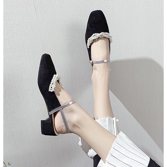 [RẺ VÔ ĐỊCH] GIÀY SANDAL BÍT MŨI VIỀN NGỌC GÓT VUÔNG 4P HANG QUẢNG CHÂU FULLBOX -G641