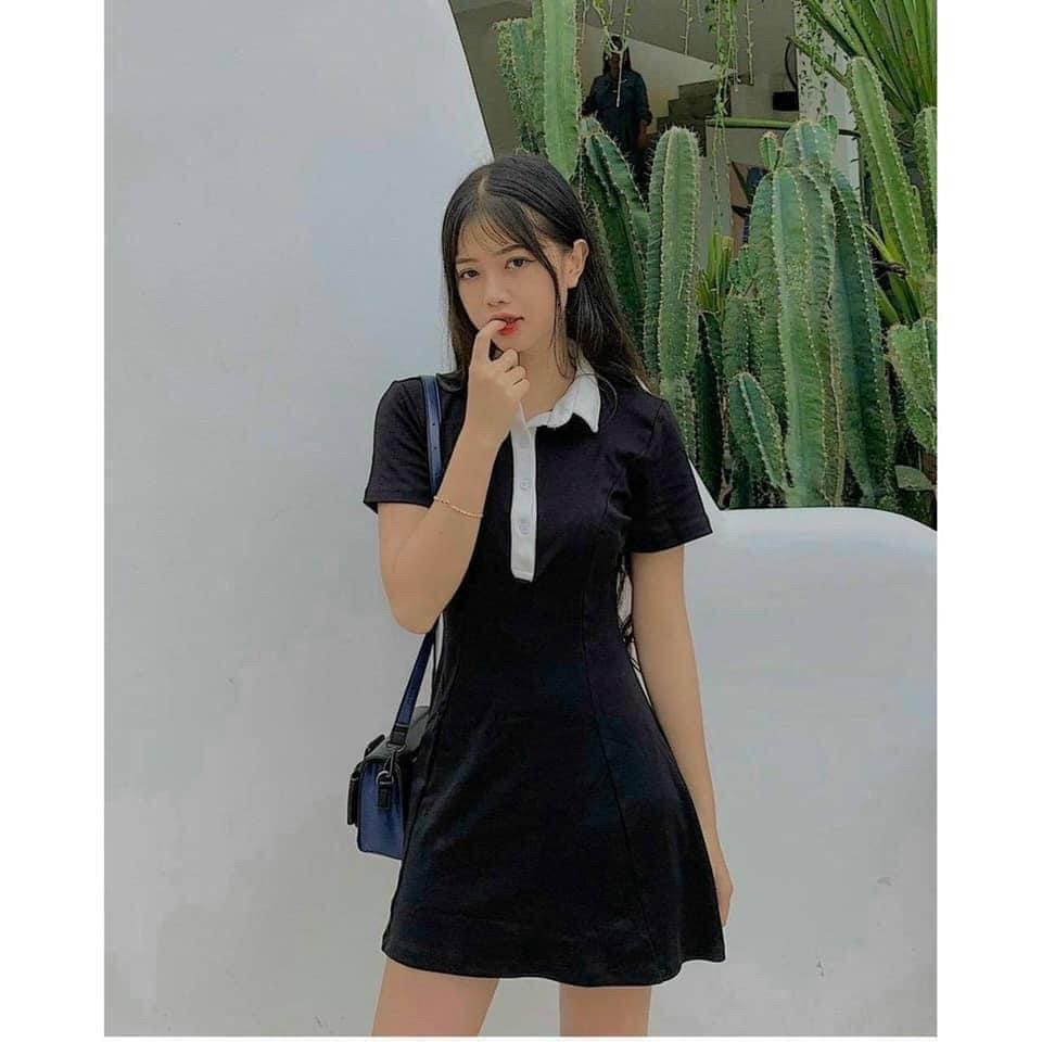 [HCM]Đầm Chử A Cổ Bẻ Phối Viền
