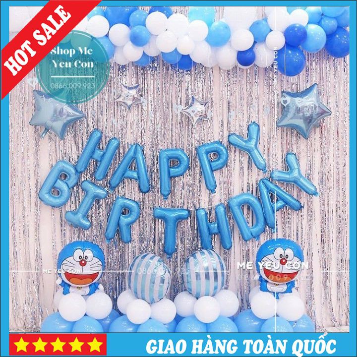 [XANH TRAI-HỒNG GÁI] Combo Trang Trí Tiệc Sinh Nhật, Set Trang Trí Sinh Nhật Ddoremon