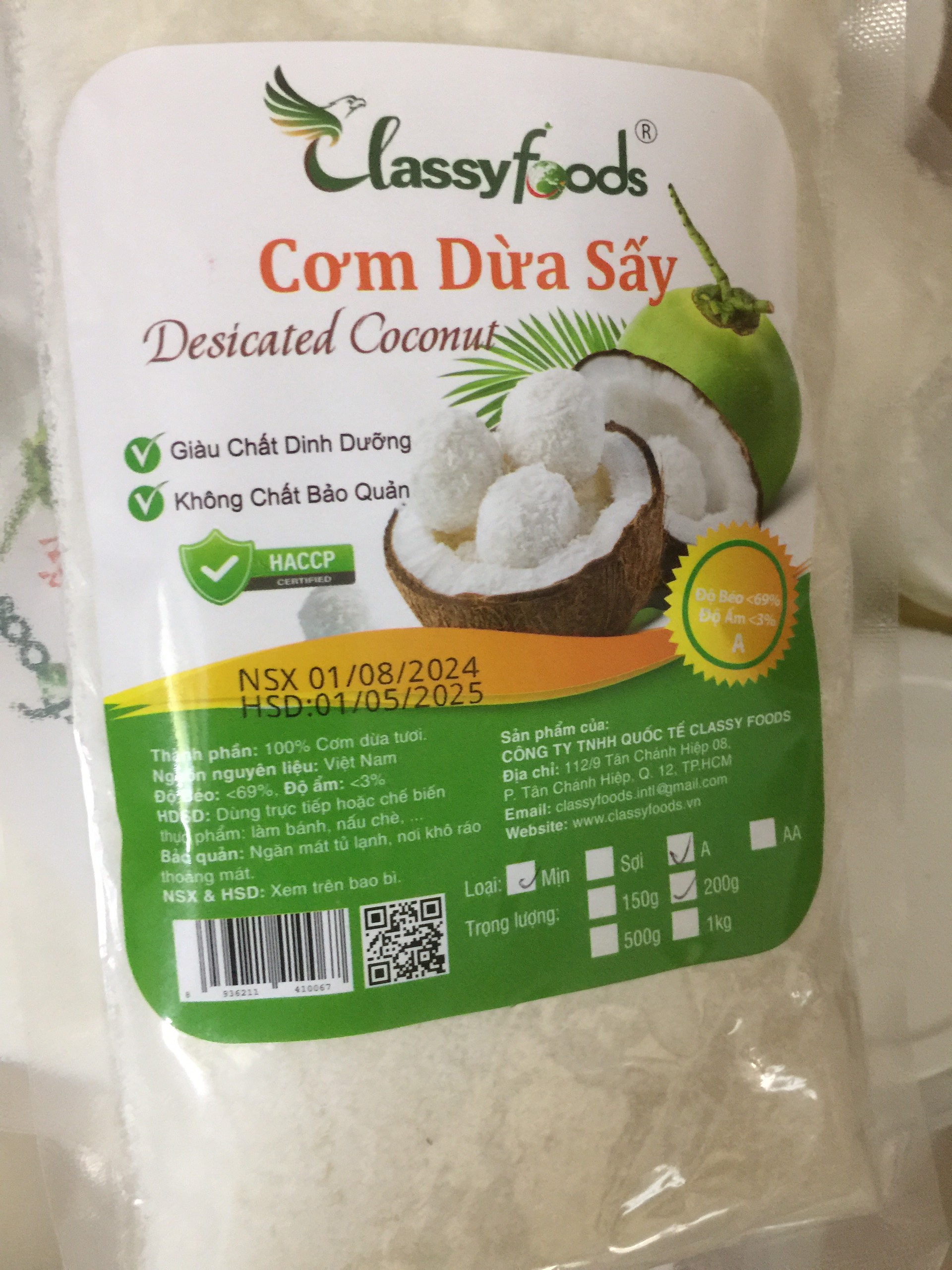 Cơm dừa sấy Khô Mịn và sợi (Clasyfoods) làm bánh