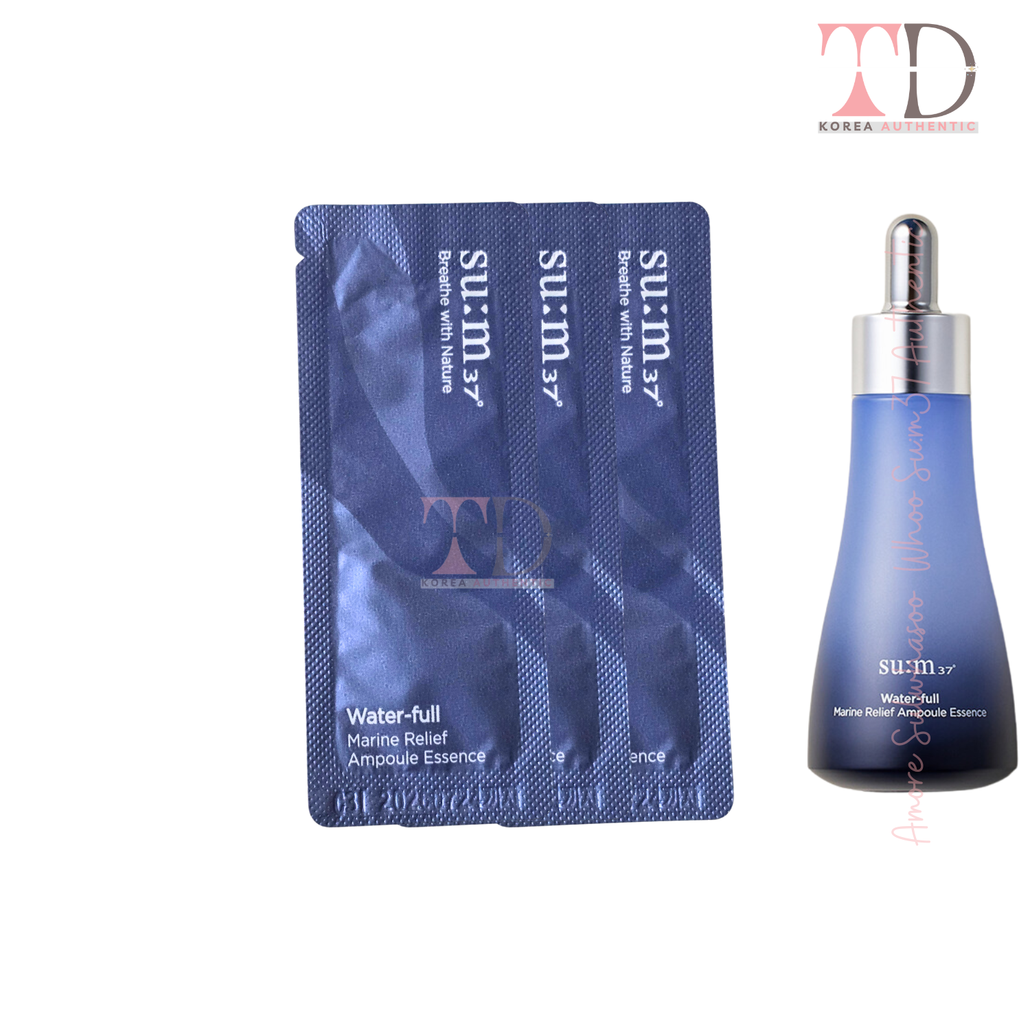 10 gói x 1ml Tinh chất Sum37 xanh cấp nước và phục hồi da chuyên sâu Water full Marine Relief Ampoule Essence Su:m37 tloskorea cũ