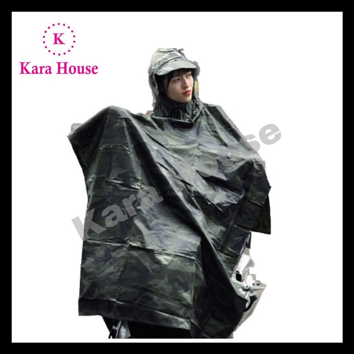 Áo mưa cánh dơi lính vải dù có nón 1 đầu cao cấp Kara House - Áo mưa đi xe máy cho người lớn chống thấm nước, bám bẩn - Áo mưa nữ  hoa văn 1 người cute - Bộ quần áo đi mưa kiểu người lính