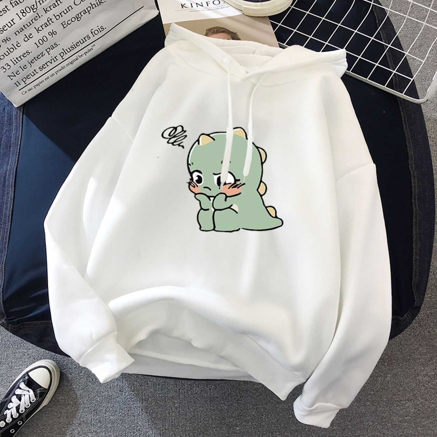 Áo đôi hoodie khủng long nam nữ, ao sweater nam nữ in khủng long, ao basic tay dài khủng long siêu xinh