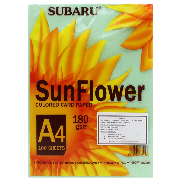 Bìa giấy màu sunflower a4 đl180 - mẫu 1 - màu xanh lá