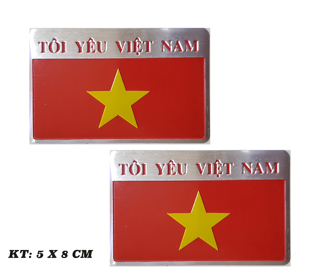 Bộ 2 decal nhôm cờ việt nam 5 x 8 cm