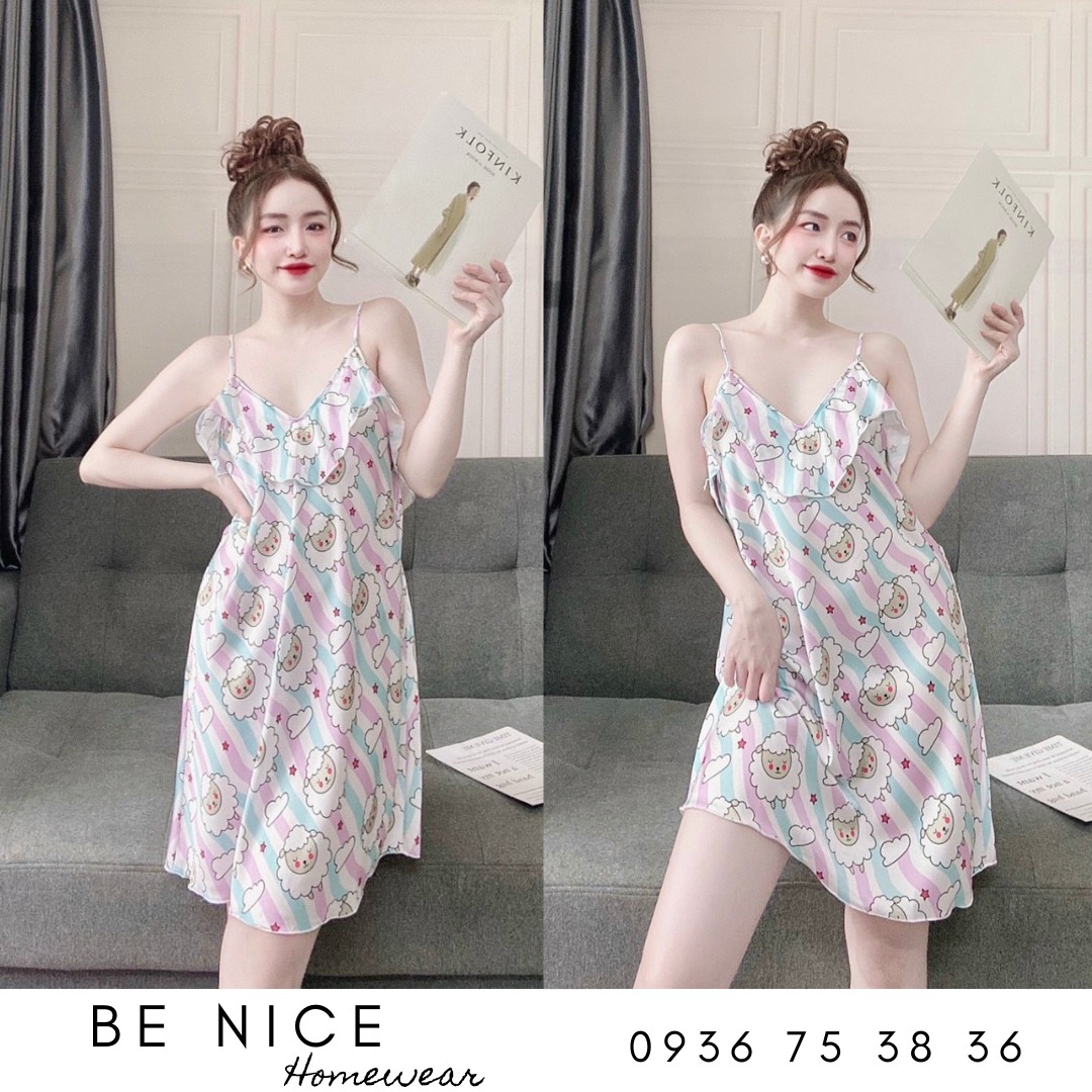 Váy lụa 2 dây mặc nhà cổ bèo xinh
