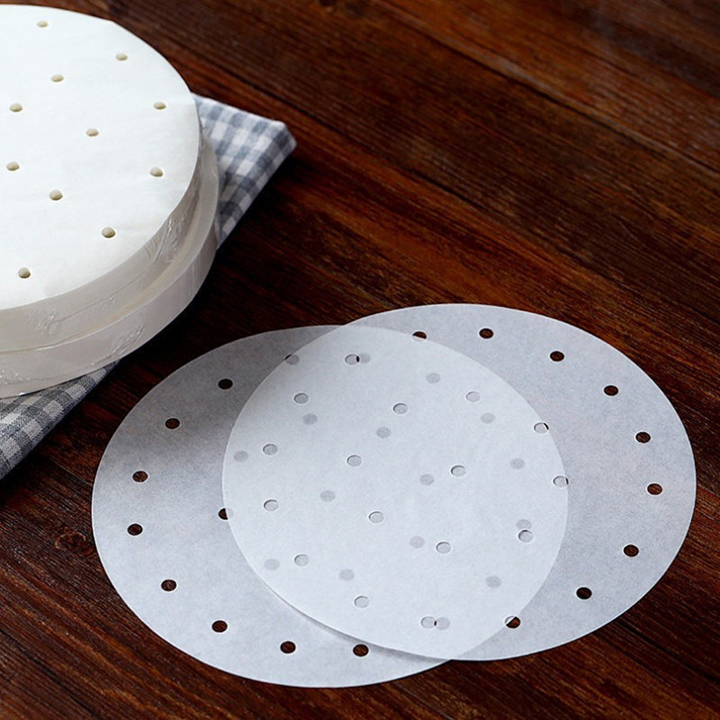 Bộ 50 tờ giấy nến tròn đục lỗ cho nồi chiên không dầu / hấp bánh nhiều size - t0189