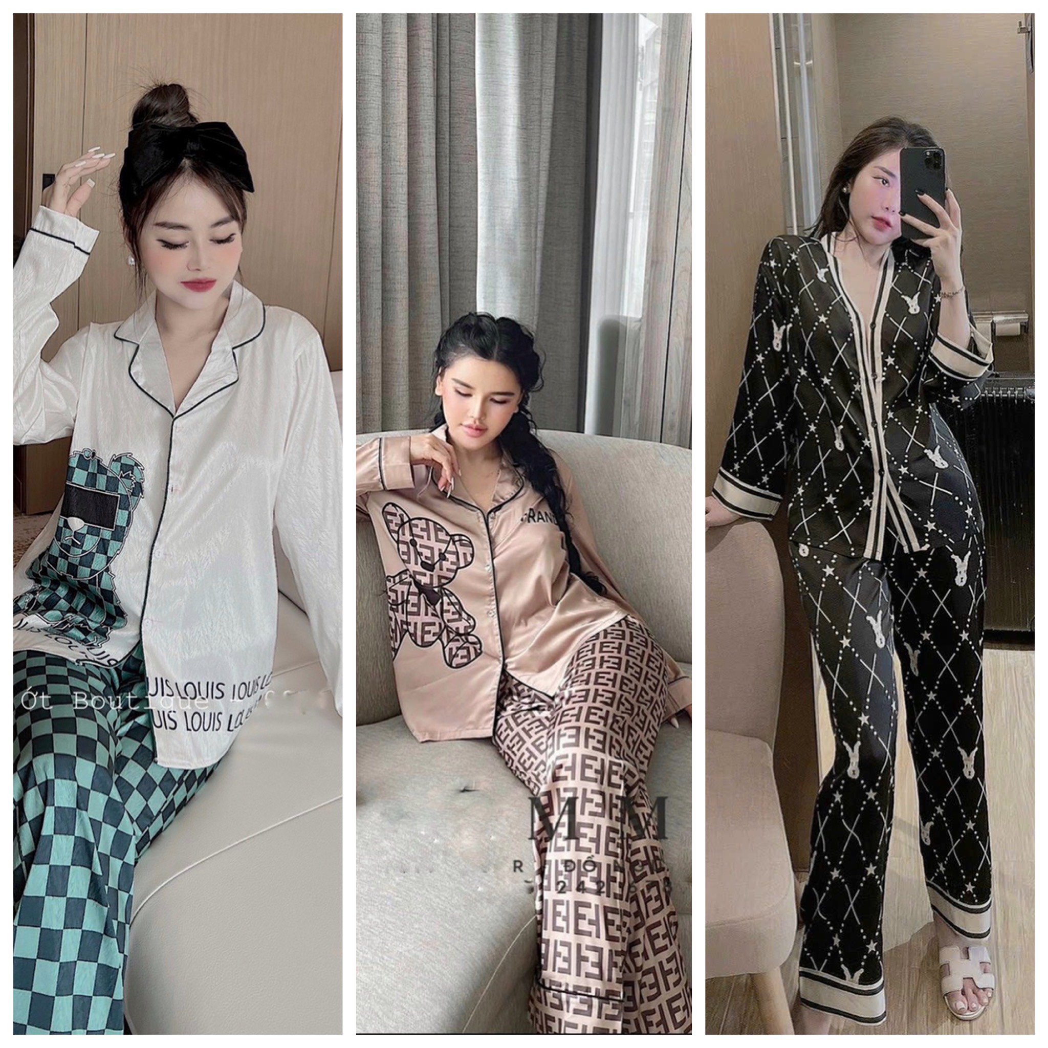 Đồ bộ mặc nhà lụa gấm xước mềm mặc thoải mái - siêu sang