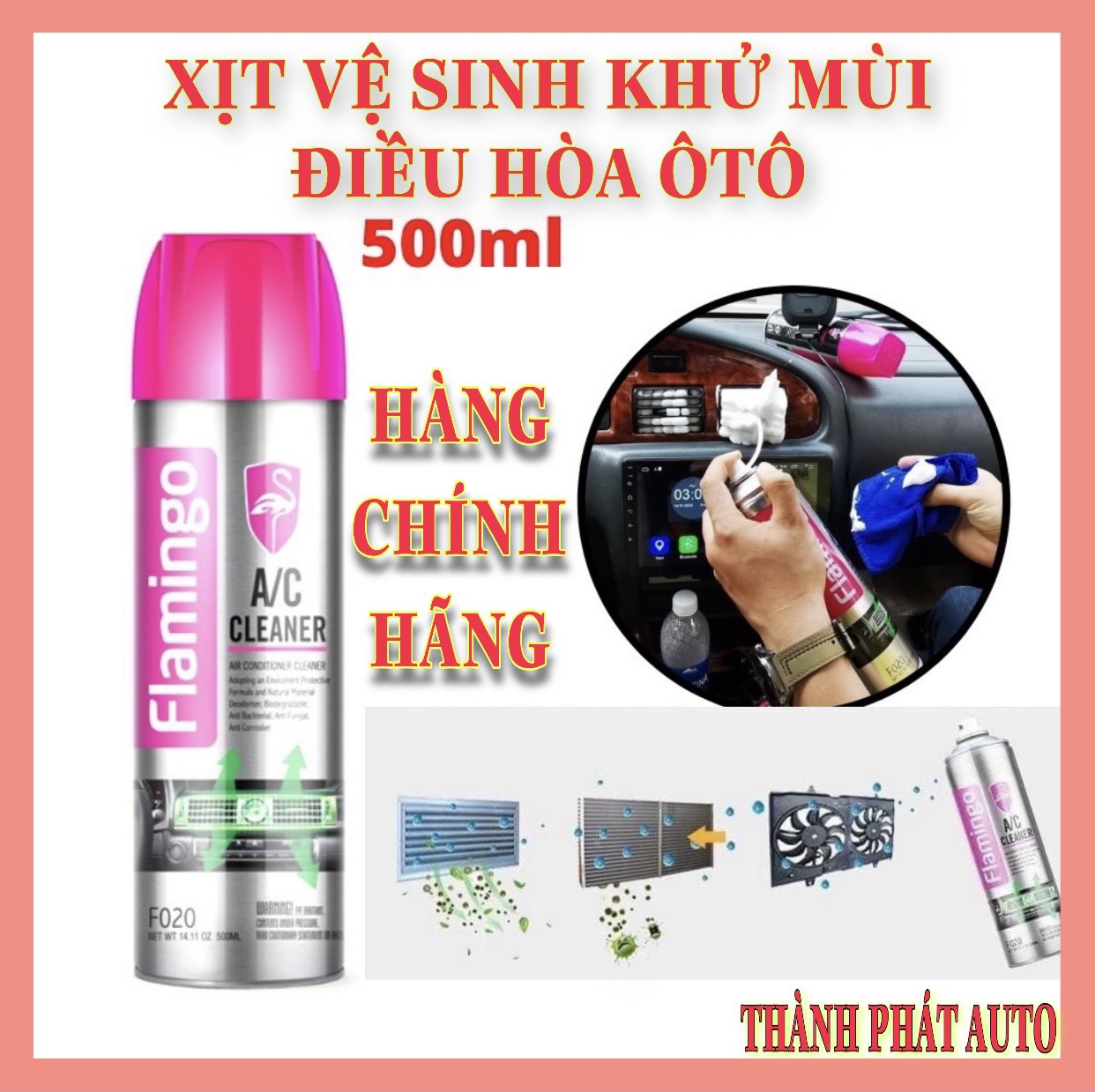 Xịt khử mùi hôi vệ sinh điều hòa máy lạnh ô tô Flamingo A C PRO F020 500ml