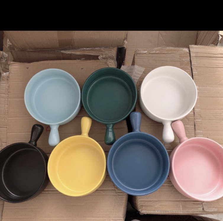 Chảo nướng, bát sứ có tay cầm decor