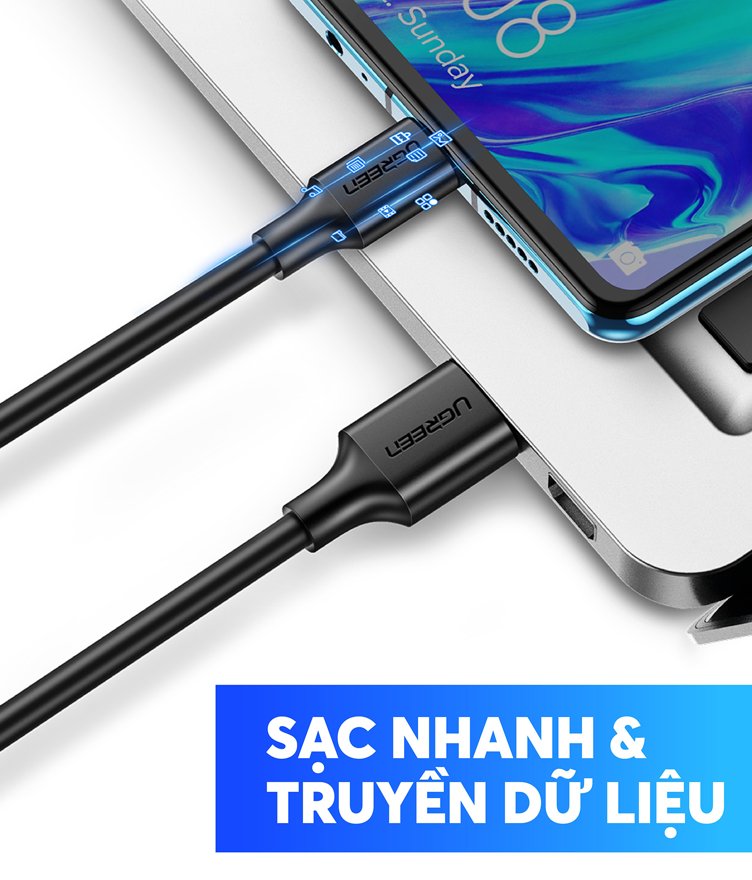 Cáp sạc USB A sang Type C Ugreen US184 Sạc nhanh dòng 3A | Tốc độ truyền lên đến 5Gbps | Bảo Hành 1 đổi 1 18 Tháng
