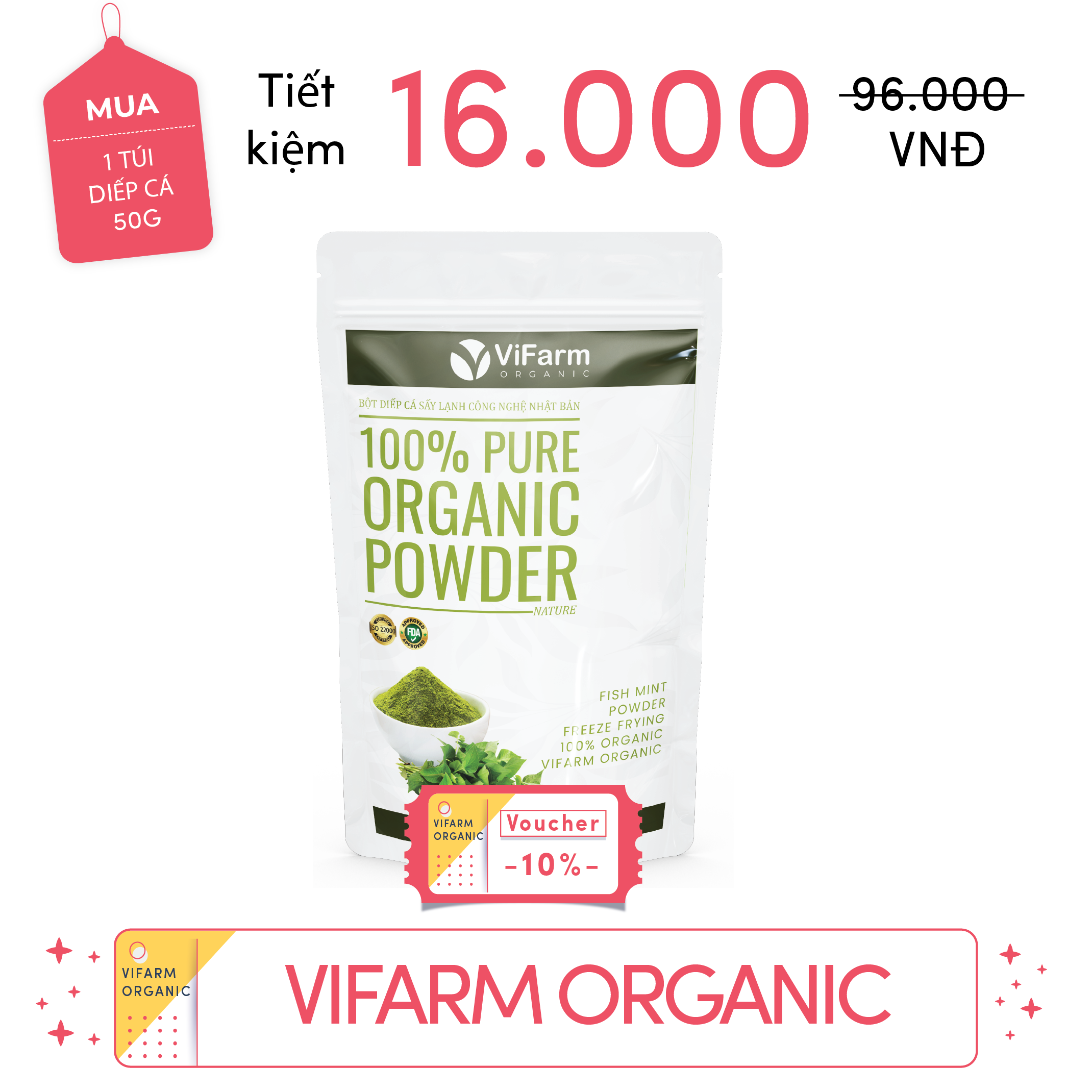 Bột Diếp Cá Nguyên Chất ViFarm 50g
