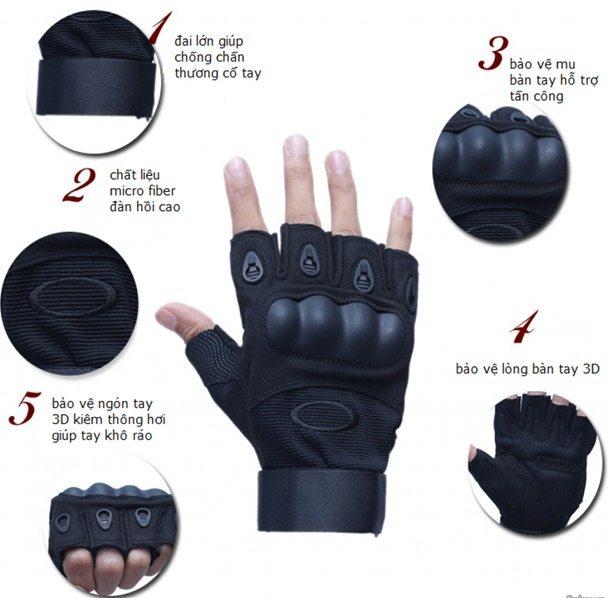 Combo phượt 3 món full đen (găng tay Oakley cụt ngón + ống tay chống nắng + khăn đa năng)