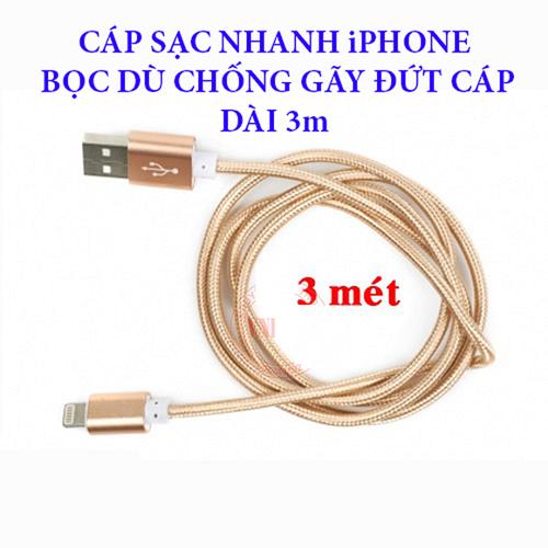 Dây sạc ip - dây sạc ip - dây sạc iphone, android dài 3m bọc dù siêu bền