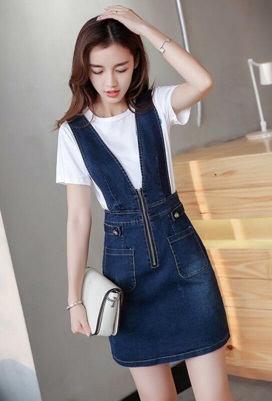 Đầm Yếm Jeans  Phối Dây Kéo D698