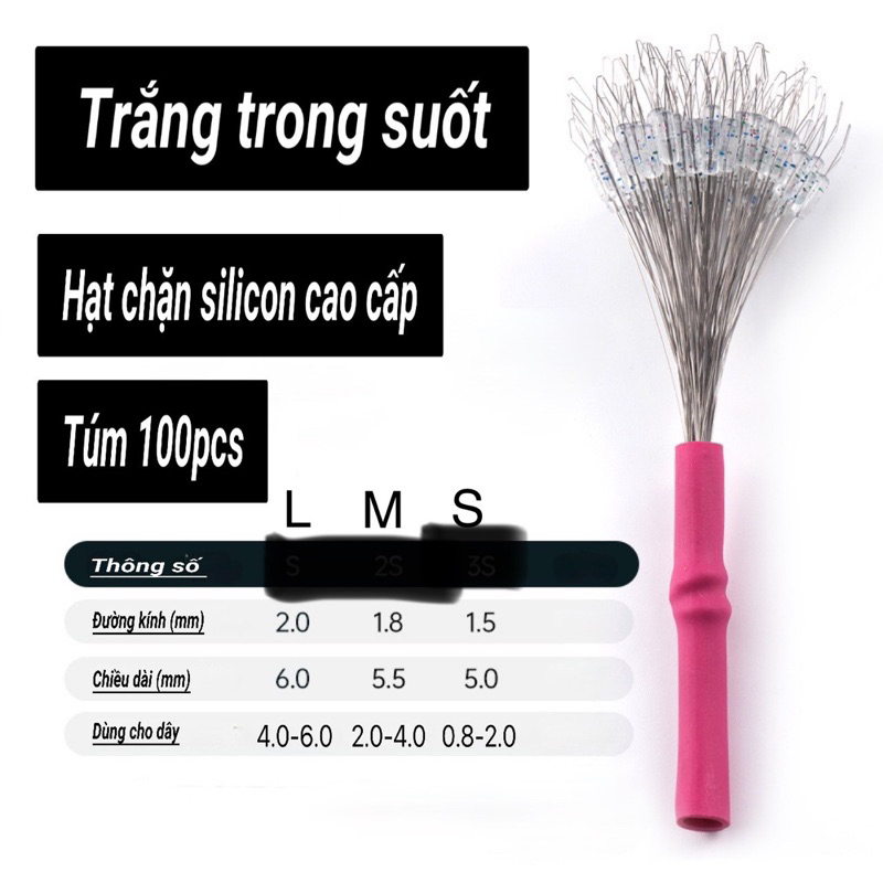 Sét 100 hạt chặn silicon, hạt chặn câu đài cao cấp