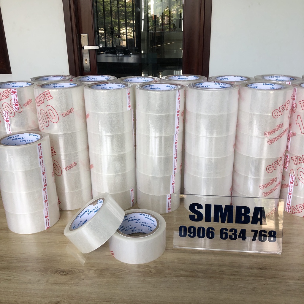 1 cuộn Băng keo  trong  100Yard lõi mỏng 5ly (1 kg /cây )
