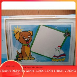 Tranh đính đá con chó có lồng hình yn5113 56x40cm, chưa đính ngọc thịnh