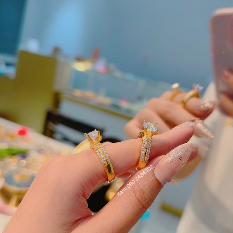 Nhẫn hột cao mạ vàng hột tấm siêu sáng Kami N431