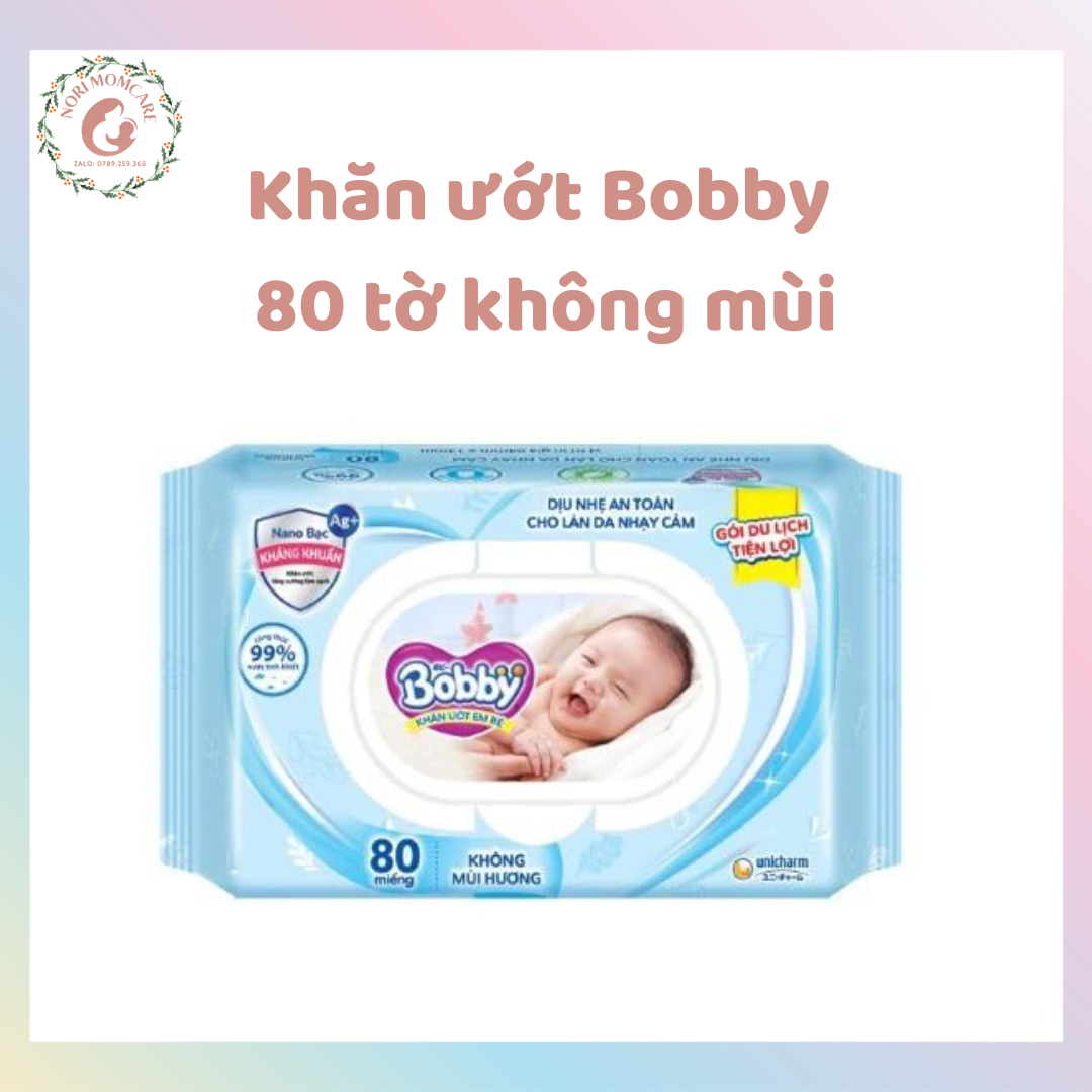 Khăn ướt BOBBY 80 tờ không mùi, có nắp