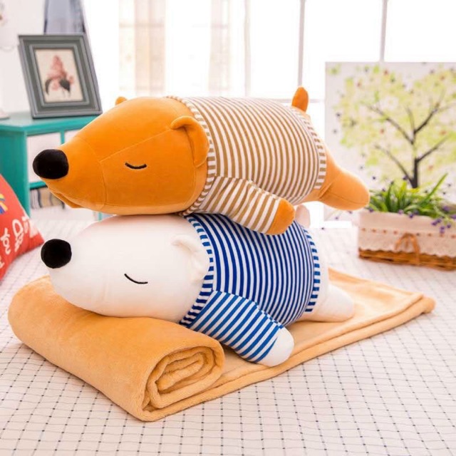 Gấu bông có mền - chăn gối văn phòng 3in1 hình gấu lười