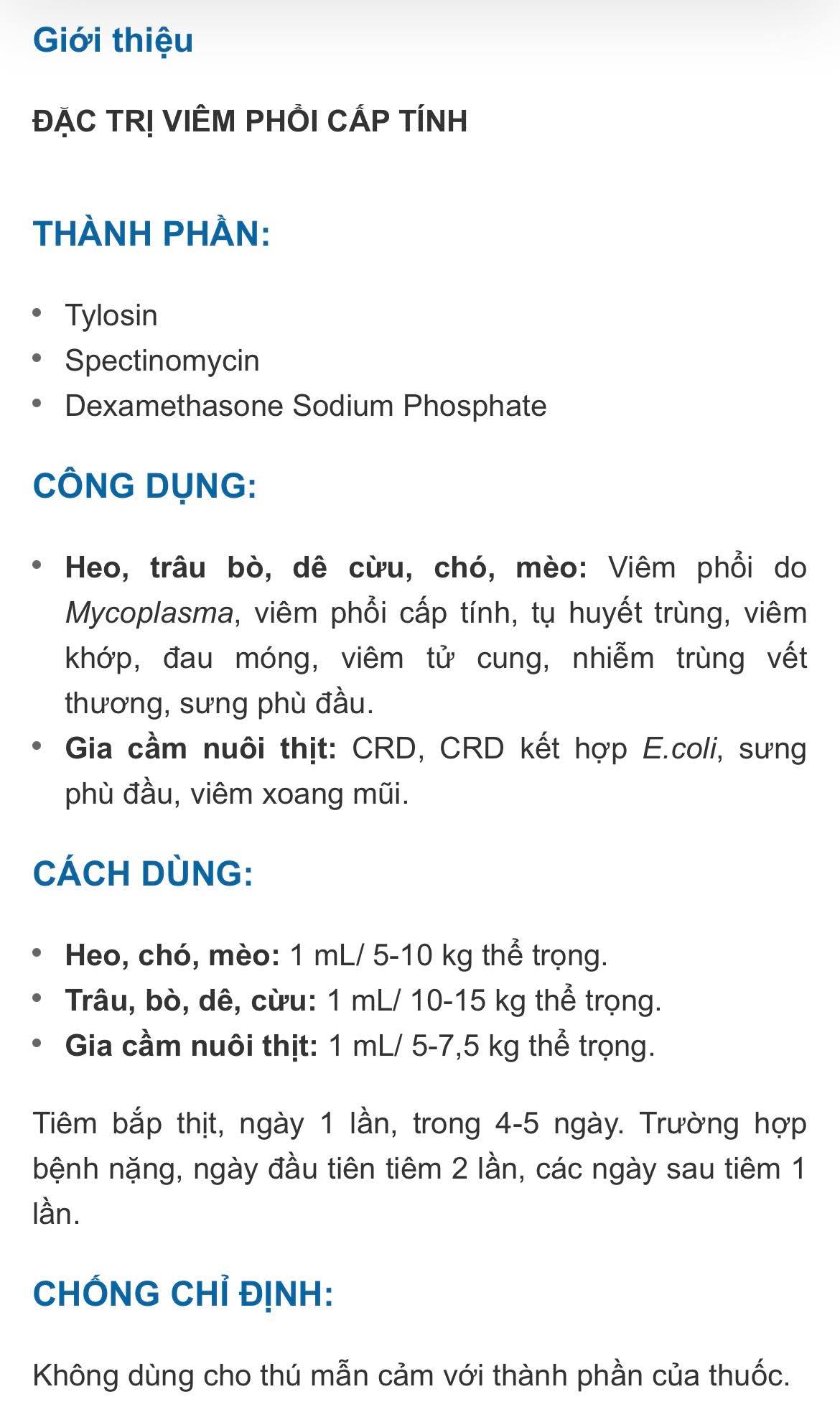 Thuốc tri viem phổi cấp tính cho gà đá NOVA - Tylospec 20ml