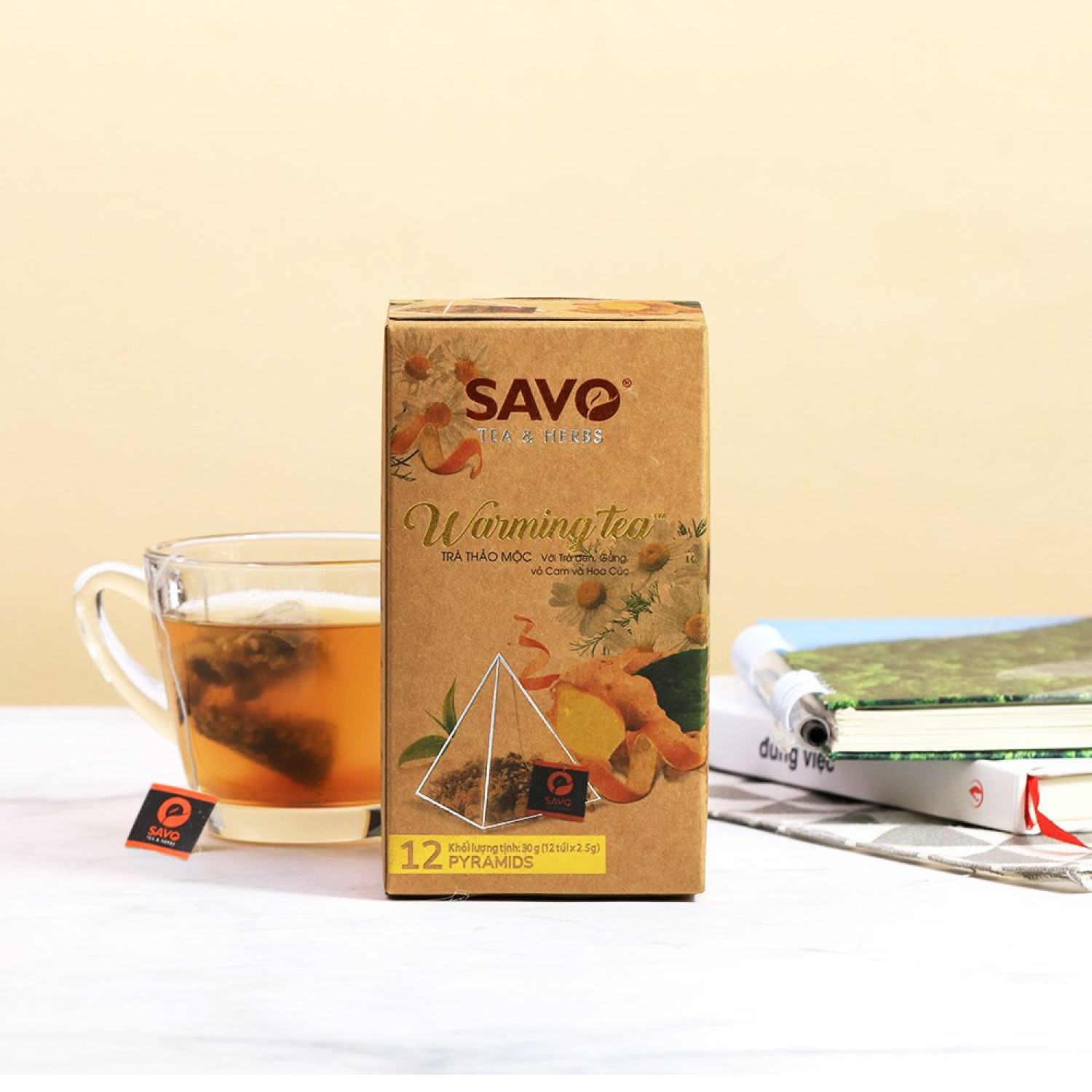 Trà Warming SAVO - Trà thảo mộc (trà đen, gừng, hoa cúc, vỏ cam)
