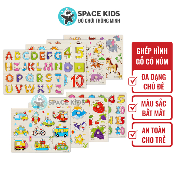Đồ chơi gỗ bảng xếp hình có núm Space Kids, Đồ chơi ghép hình gỗ cho bé phát triển tư duy và kỹ năng cơ bản