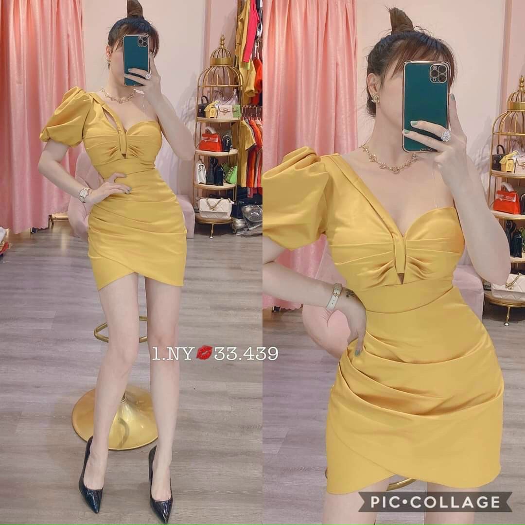 Đầm nữ tay phồng lệch vai cực đẹp #Damtayphonglechvai