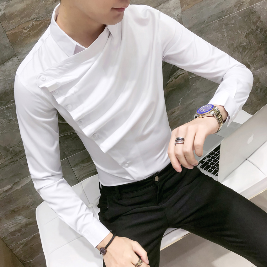 Áo sơ mi nam dài tay cúc chéo kiểu dáng Hàn quốc H28
