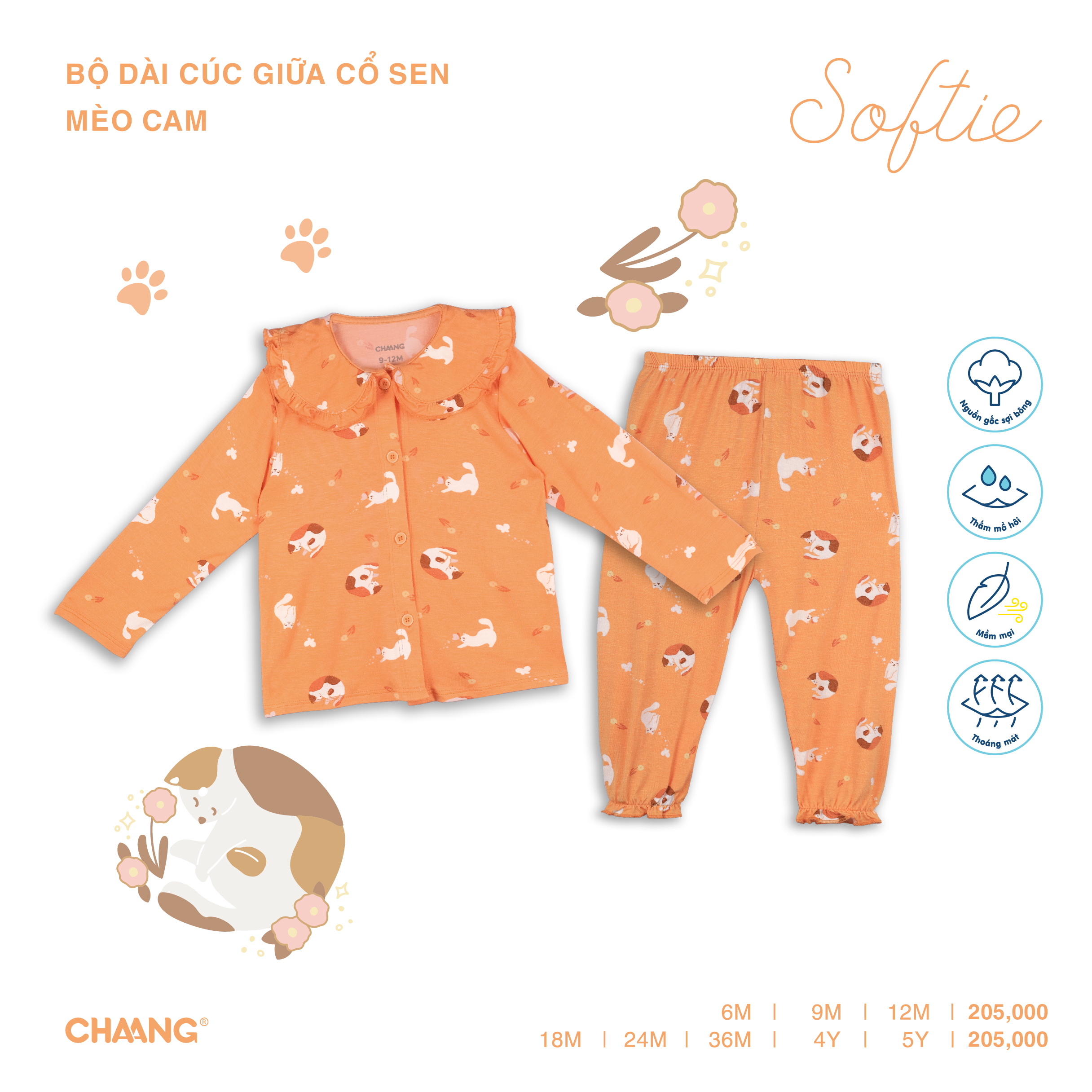[CHAANG] Bộ dài cúc giữa cổ sen Mèo Chaang