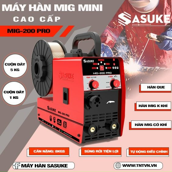 Máy hàn Mig 5 chức năng Không dùng khí - SASUKE - KENMAX MIG 200 MINI PRO - cuộn dây 1kg - 5kg -tặng full phụ kiện
