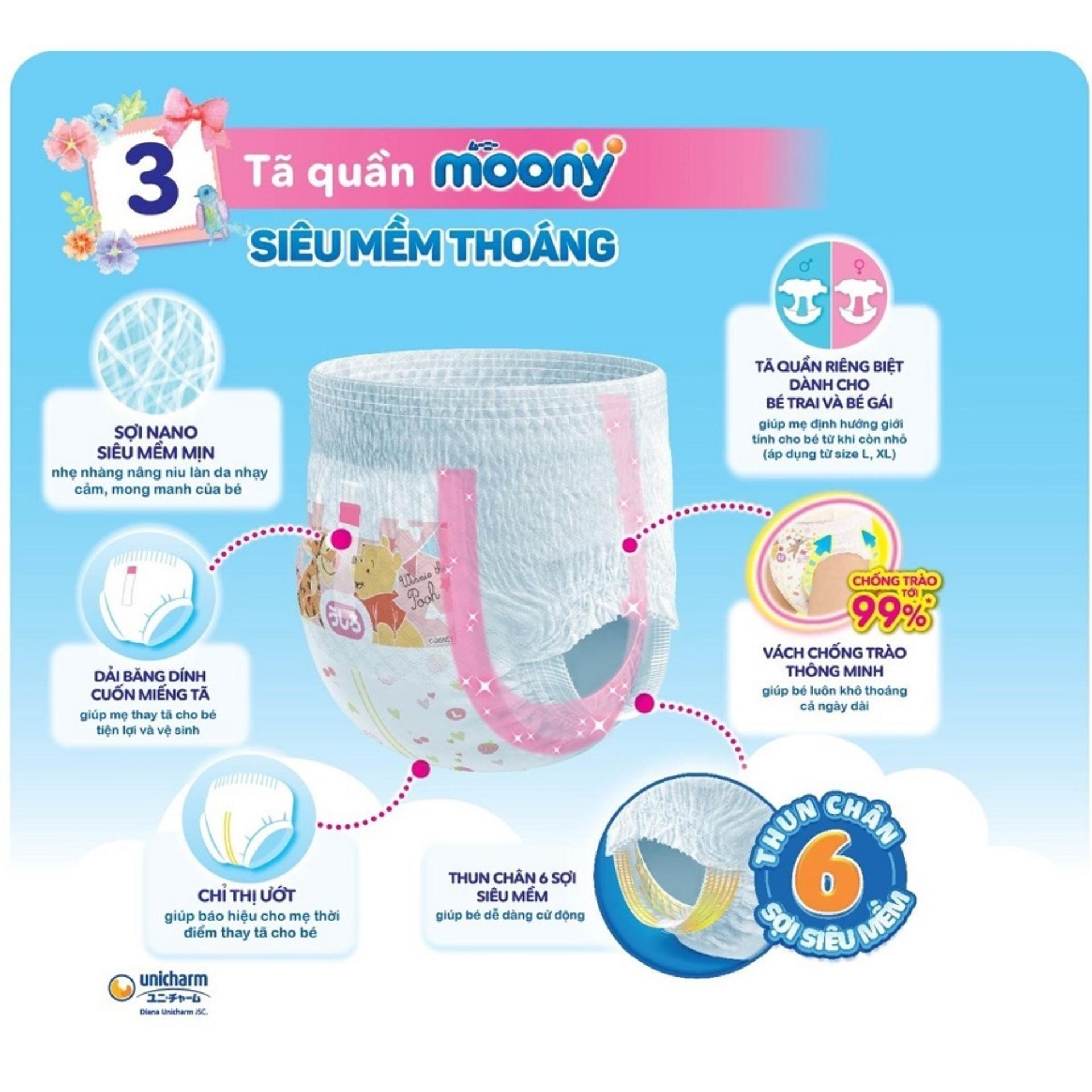 Tã Quần Moony Nhật Cho Bé Trai Size L 44 Miếng (9-14kg)