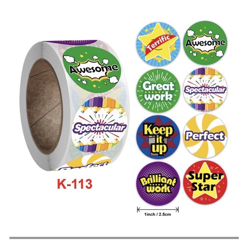 Cuôn 500 Sticker Khen Thưởng Tiếng Anh