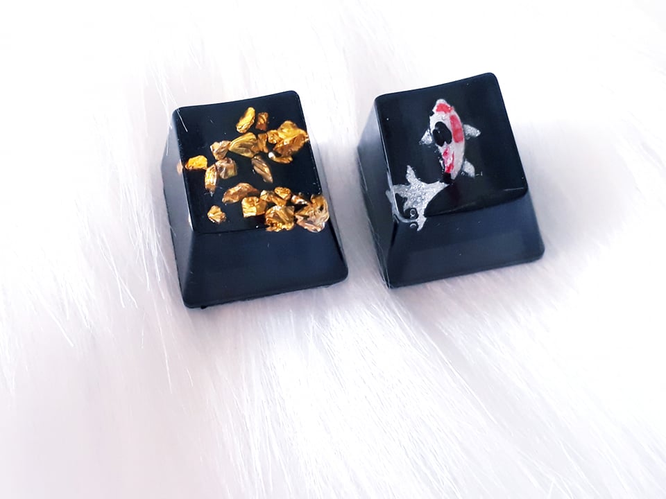[HCM]Bộ 2 keycap đá vàng và cá koi.
