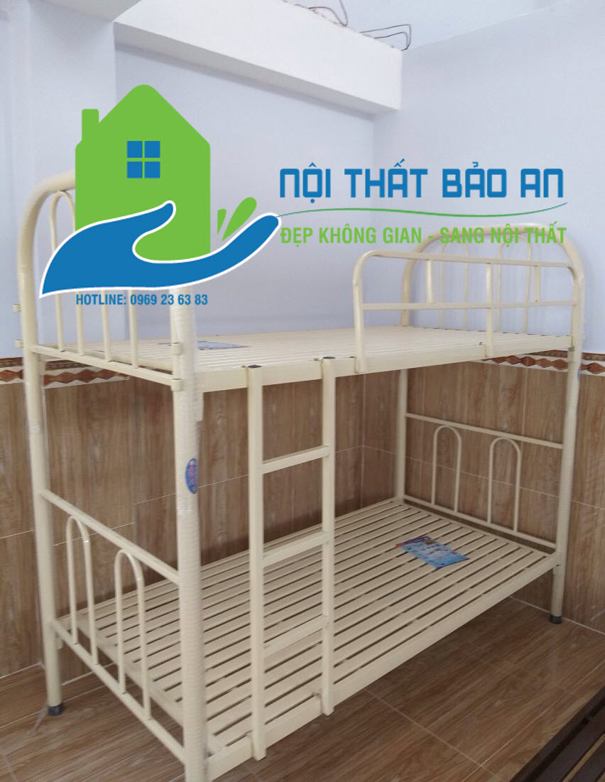 [HCM] Giường sắt hai tầng 1M2 màu kem