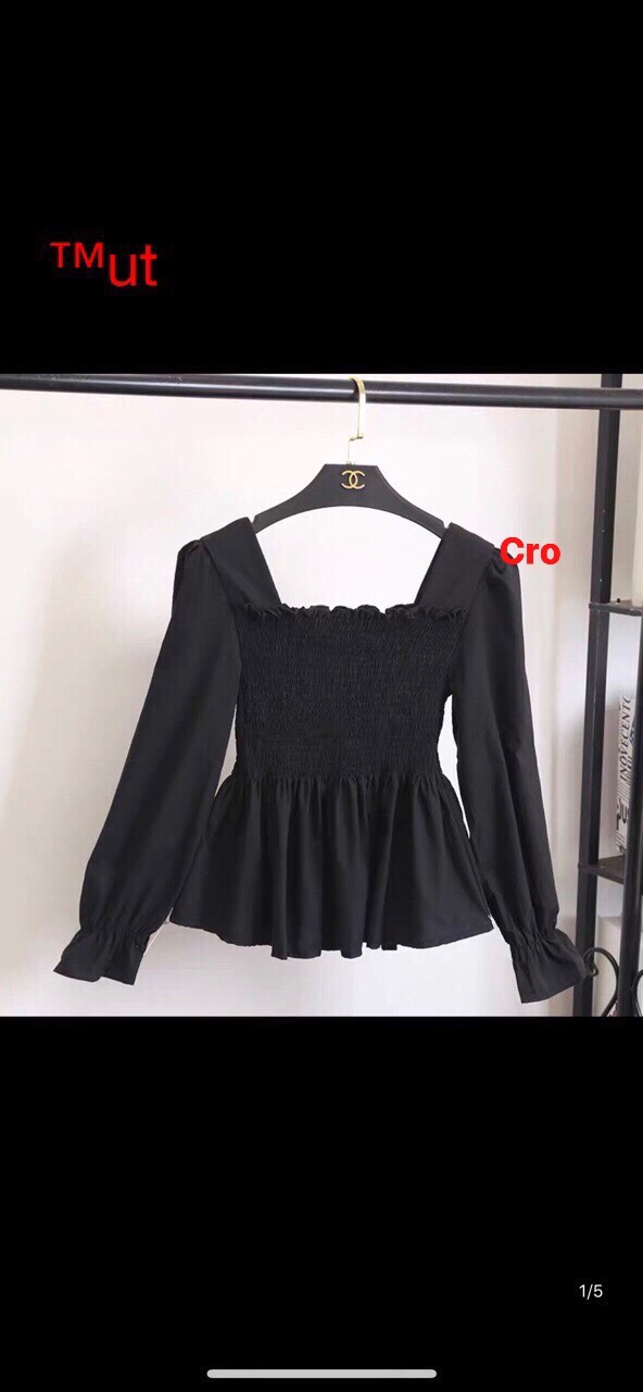 Áo voan cổ vuông bo nhún ngực tay dài cực xinh TTSA0166(TTV0031)