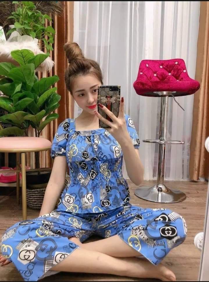 Sét bộ, đồ bộ mặc nhà nhún thun vải lụa Hàn siêu xinh