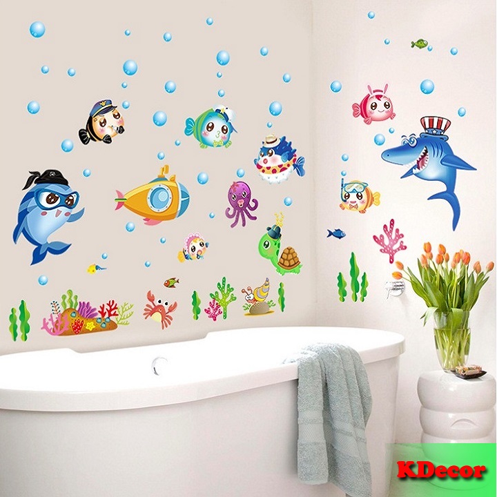 Decal dán tường Cá biển sắc màu