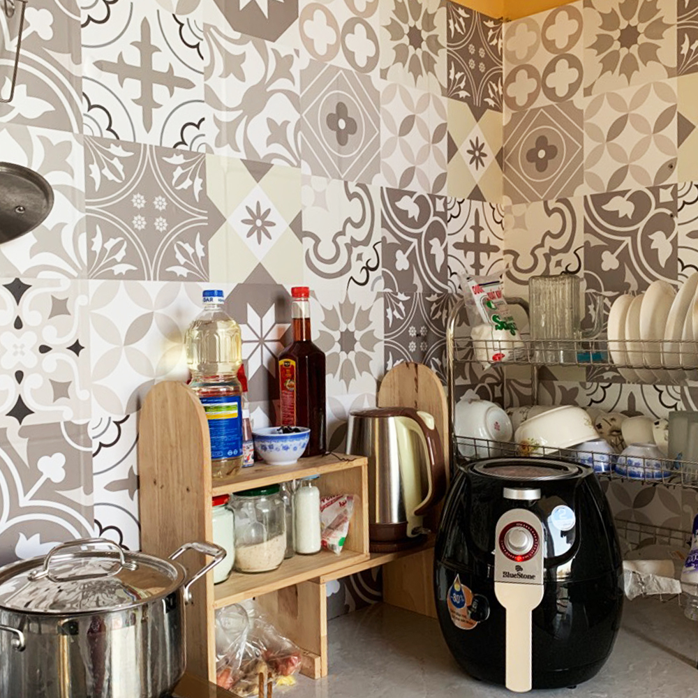 Decal gạch bông chống thấm dán bếp, dán tường - mã HV08