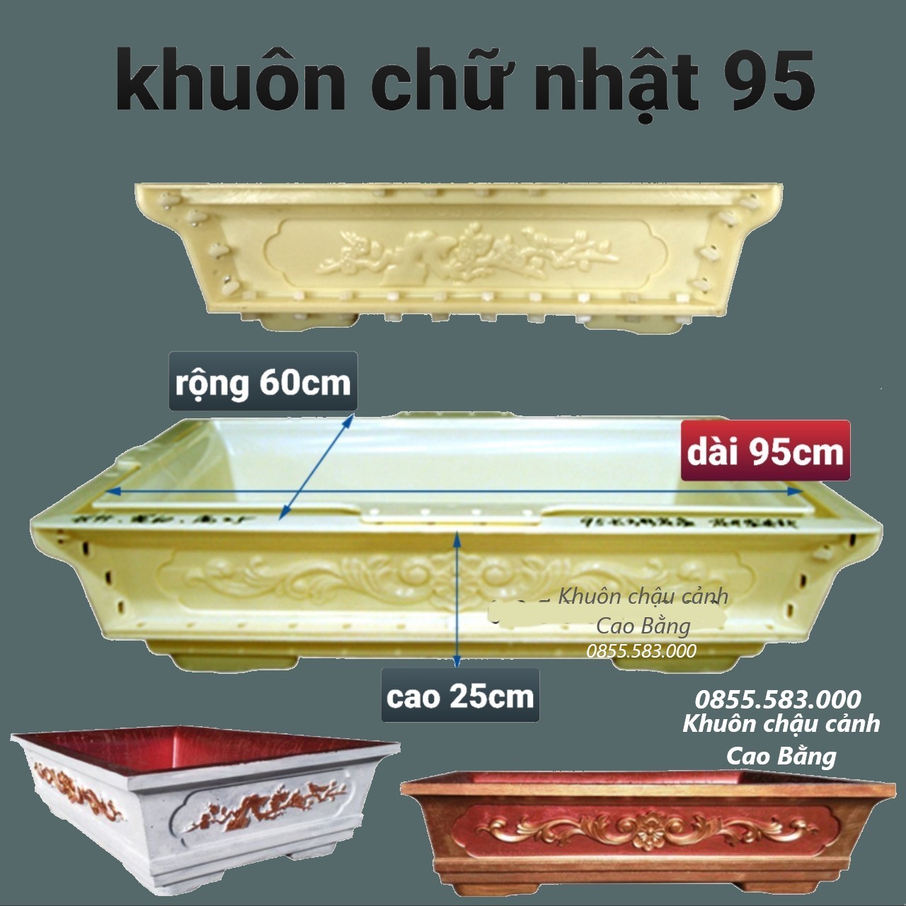 khuôn đúc chậu cảnh chữ nhật 95 (khuôn chậu ABS có lòng trong)