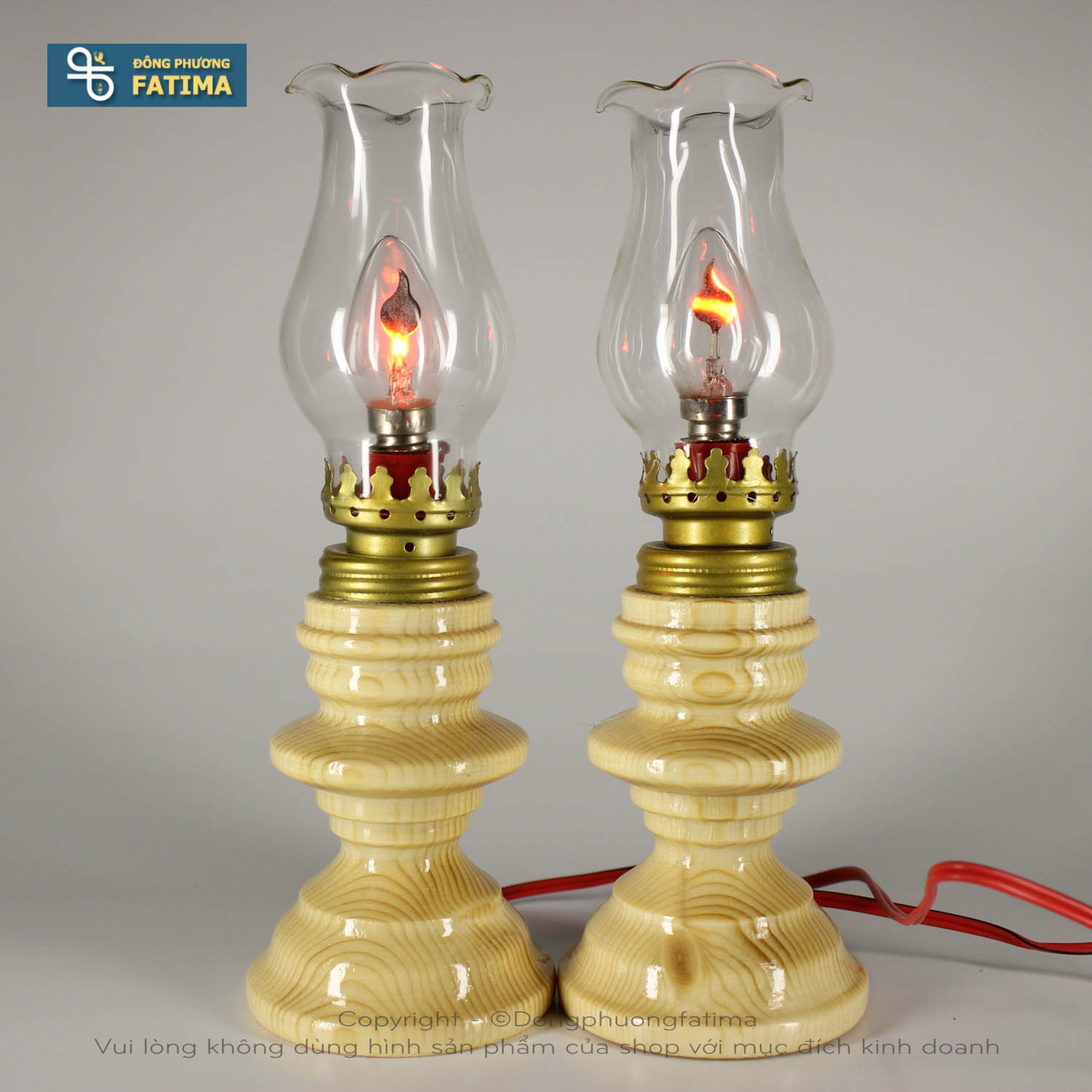 Đèn Bàn Thờ2 Cây Đèn Dầu Điện (20cm) (Màu Gỗ Vàng Cát)
